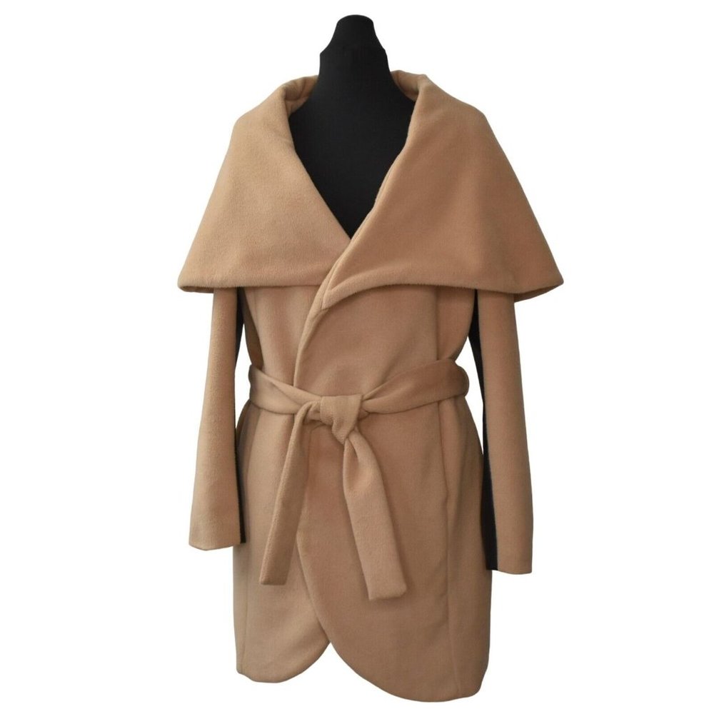 Waverly Grey Camel Wrap Coat with Wide Collar